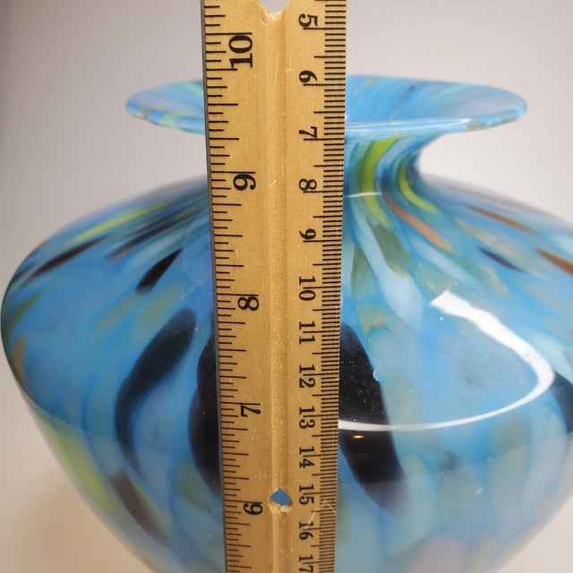 1990s Vintage Murano Style Art Glass Blue Blown Vase For Sale - Image 5 of 7
