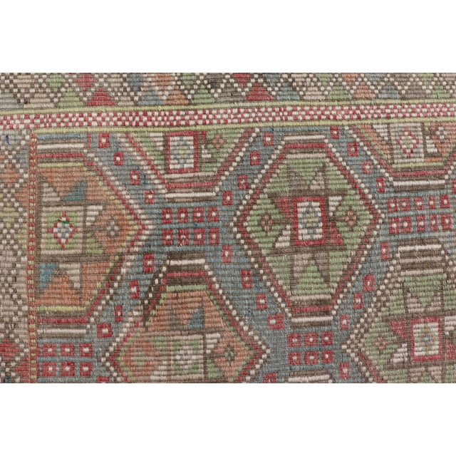 Colorful Vintage Turkish Flat-Weave Tribal Motif Kilim With Embroideries 6 X 9.9 For Sale - Image 9 of 12