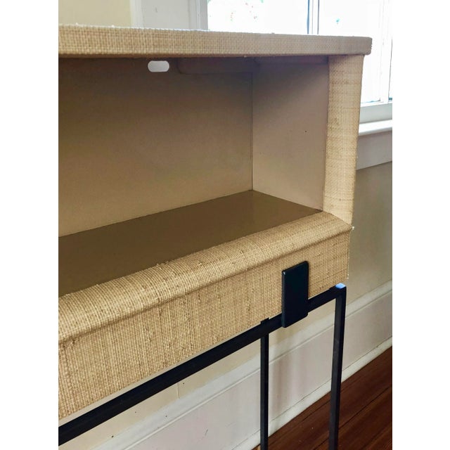 2000 - 2009 Industrial Raffia Covered Bookcase on Custom Iron Base For Sale - Image 5 of 11