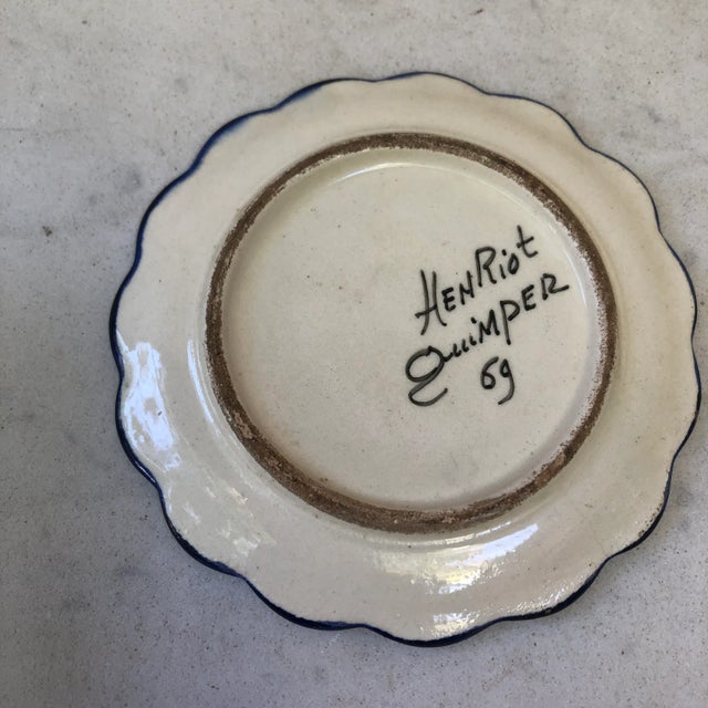 French Faience Butter Pat signed Henriot Quimper Circa 1930.