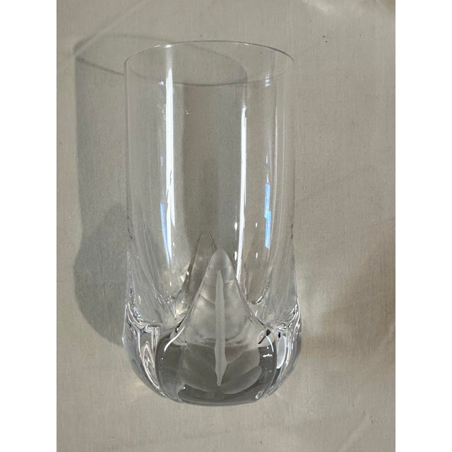 A Rare Find-This Stunning Set of Six Elegant Crystal Hiball Glasses Embellished with a Frosted 3D Leaf Base is an...