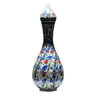 Handmade Ceramic Twisted Nightingale Vase with Lid (30cm) Spiral Polychrome Floral For Sale