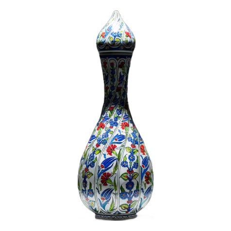 Handmade Ceramic Twisted Nightingale Vase with Lid (30cm) Spiral Polychrome Floral For Sale