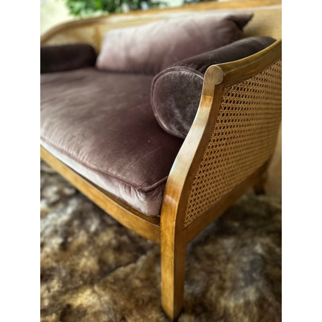 2010s Minton-Spidell Attributed Canework Framed Velvet Sofa For Sale - Image 5 of 10