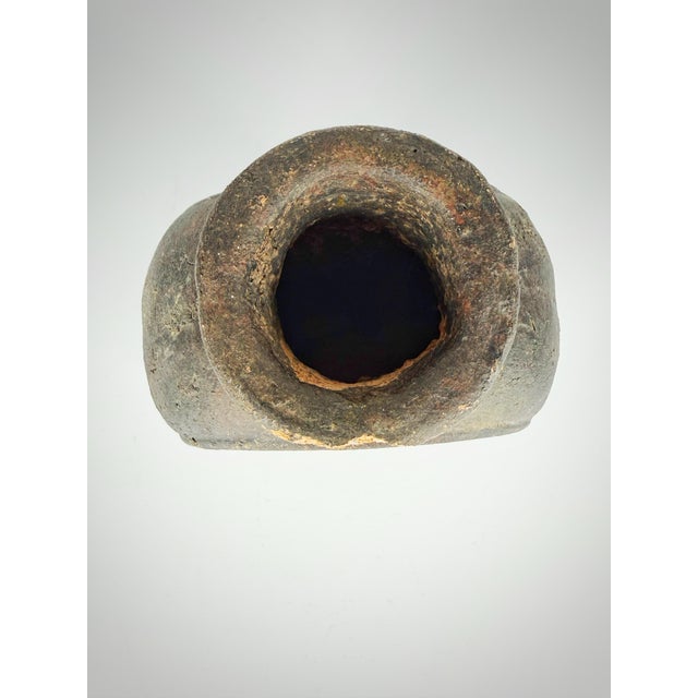 1970s Primitive Folk Art Clay Vessel With Swan Relief | Rustic Hand-Formed Earthenware Bottle For Sale - Image 5 of 7