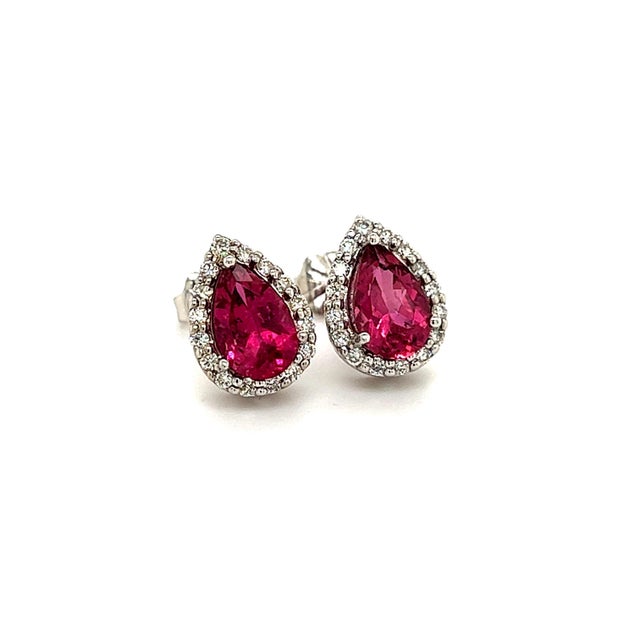 Natural Pink Tourmaline Diamond Stud Earrings 14k W Gold 2.02 TCW Certified For Sale - Image 9 of 18