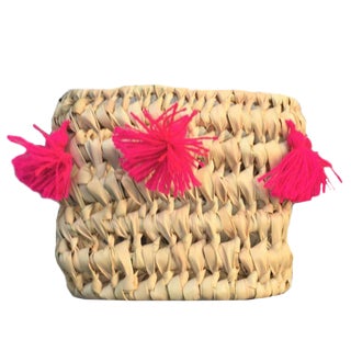Moroccan Fuchsia Tassel Basket For Sale