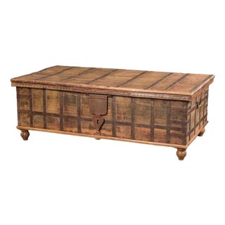 19th Century Large Anglo-Raj Iron-Bound Teak Trunk Table With Hinged Lid For Sale