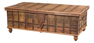 19th Century Large Anglo-Raj Iron-Bound Teak Trunk Table With Hinged Lid