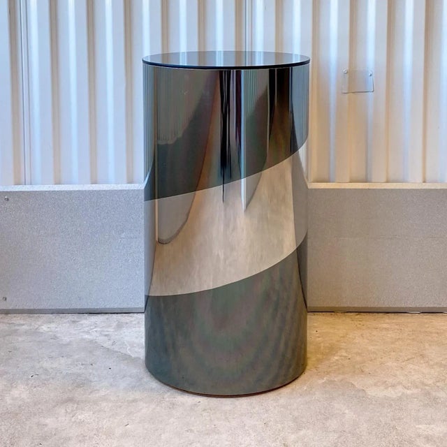 Vintage 70s Mirrored Diagonal Stripe Pedestal For Sale - Image 11 of 13