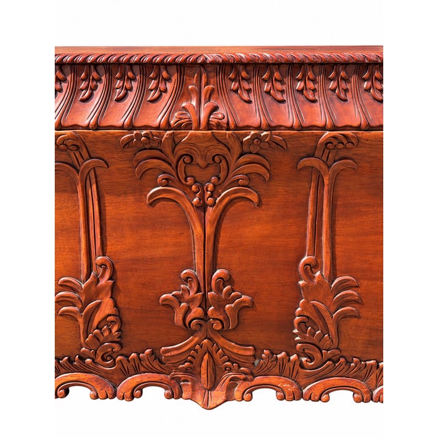 Asian “Early 20th Century Indonesian Hand-Carved Floral Dowry Chest With Removable Interior Tray” For Sale - Image 3 of 4