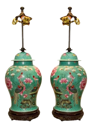Chinese Famillie Rose Table Lamps - A Pair