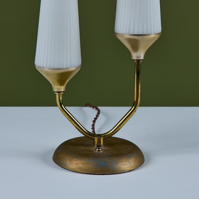Petite Milk Glass Table Lamp With Pedestal Base For Sale - Image 12 of 16