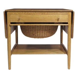 Mid 20th Century Hans J. Wegner at-33 Sewing Drop-Leaf Side Table in White Oak, Beautifully Restored For Sale