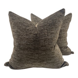Brown Velvet Pillows- A Pair For Sale