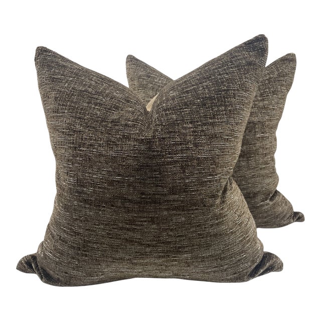 Brown Velvet Pillows- A Pair For Sale