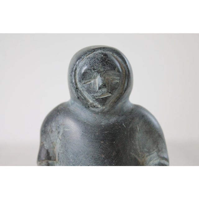 Stone Vintage Inuit Eskimo Soapstone Sculpture Carving of a Man in a Parka. For Sale - Image 7 of 9