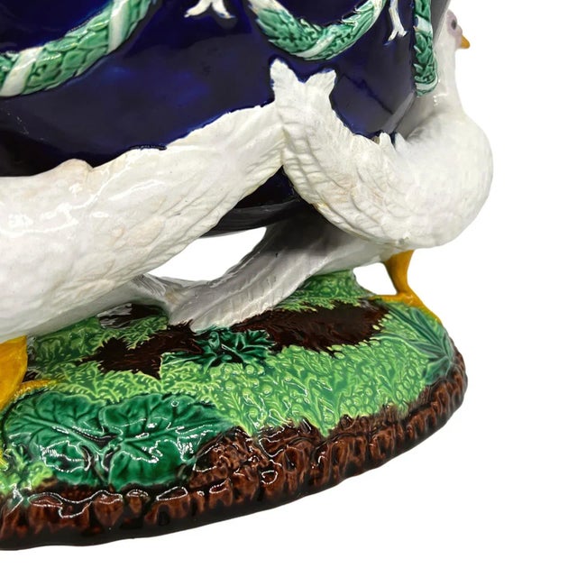 Ceramic A George Jones Majolica Cobalt Centerpiece Bowl With Doves, English, Ca. 1870 For Sale - Image 7 of 12