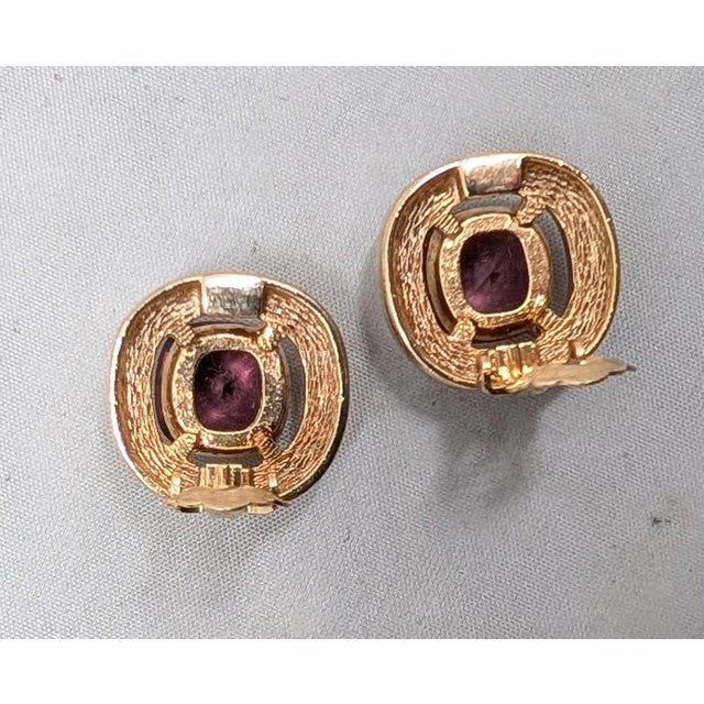 Purple Vintage 1980s Signed Henkel & Grosse Goldtone Faux-Amethyst Clip Earrings-2 Pieces For Sale - Image 8 of 10
