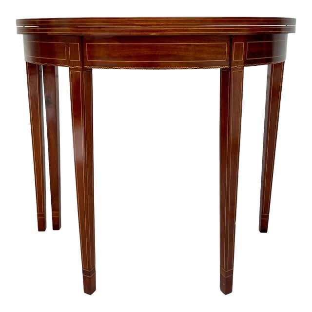Traditional Federal Inlay Mahogany Gateleg Demi-Lune Round Table For Sale
