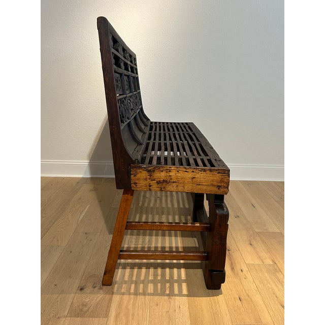 Traditional Large Antique 66.125”l Shanxi Carved Wood Bench For Sale - Image 3 of 13