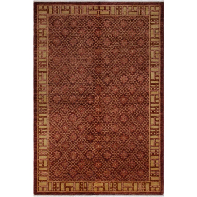 1980s Shabby Chic Vintage Ziegler Red Wool Rug - 5′11″ × 8′4″ For Sale - Image 9 of 9