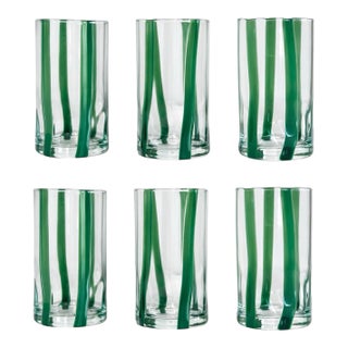 Contemporary Verdure Stripe Italian Murano Glass Tumblers - Set of 6 For Sale