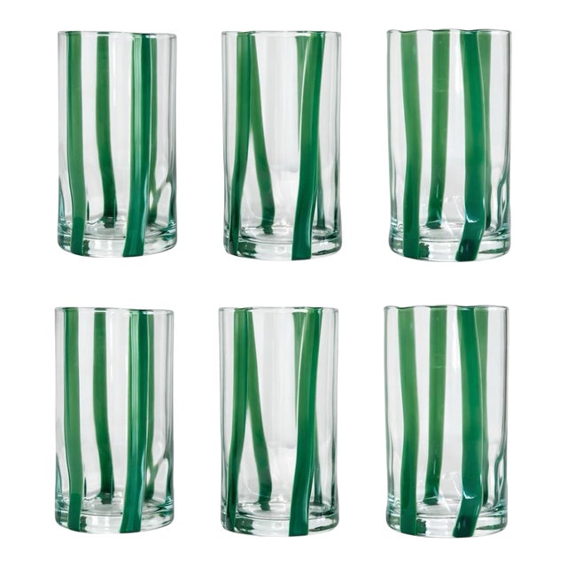 Contemporary Verdure Stripe Italian Murano Glass Tumblers - Set of 6 For Sale