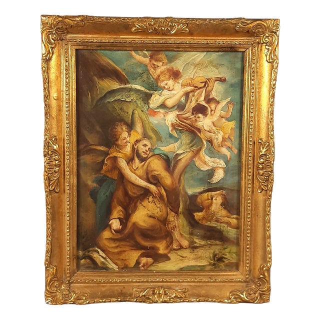 Ecstasy Figures Angels, 1800s, Oil on Panel and Wood, Framed For Sale