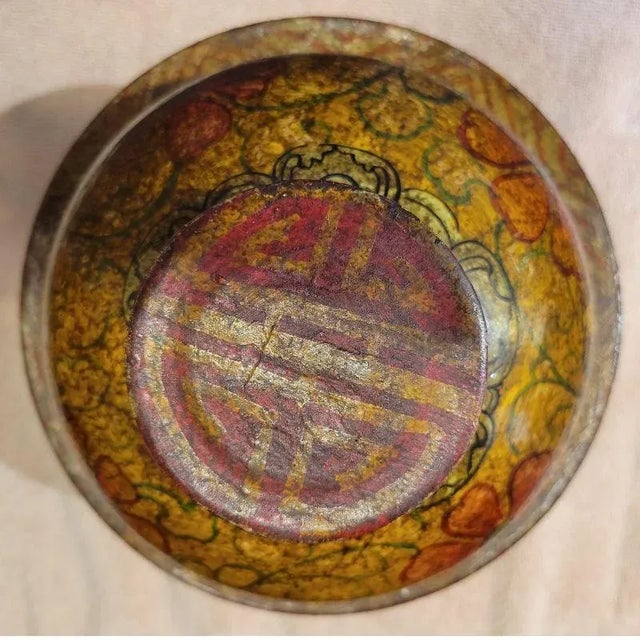 Traditional Wooden Painted Tibetan Covered Bowl For Sale - Image 3 of 9