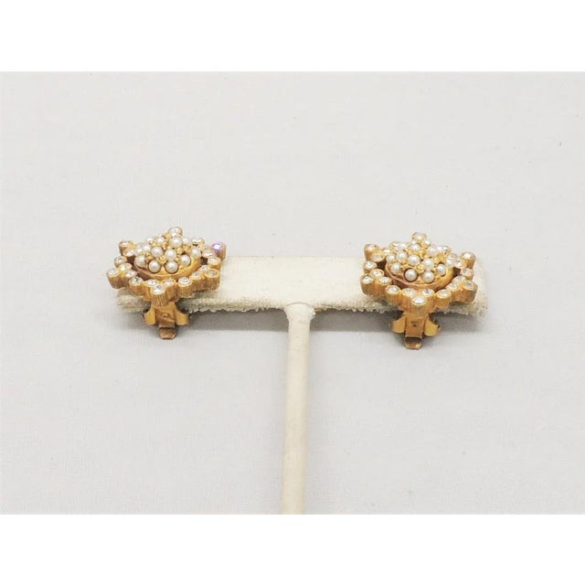Modern Vintage Signed DeNicola Faux-Pearl & Rhinestone Clip Earrings - 2 Pieces For Sale - Image 3 of 9