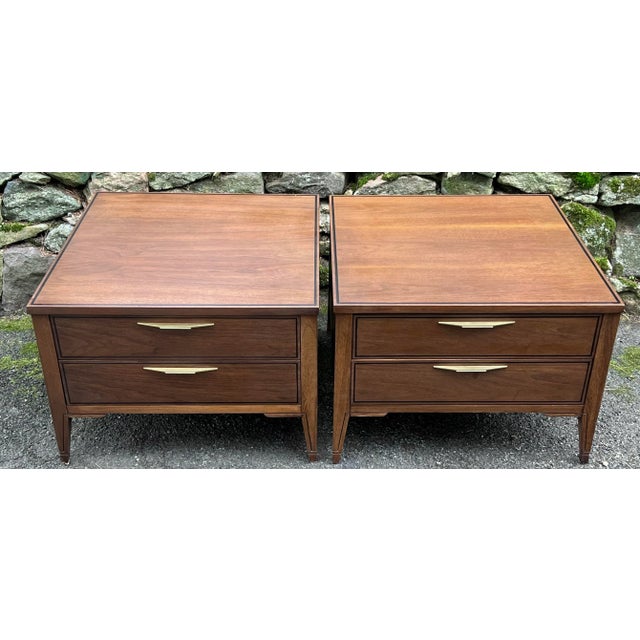 Mid-Century Modern Newly Refinished Oversized Mid Century Two Drawer Side Tables/Nightstands - a Pair For Sale - Image 3 of 13