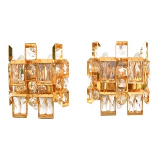 Vintage 1960s Gold-Plated Crystal Wall Lamps by Palwa, Germany - a Pair For Sale