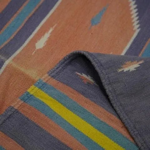 1950s Vintage Dhurrie Extra-Long Geometric Runner Rug in Blue and Green | Rug & Kilim For Sale - Image 5 of 5