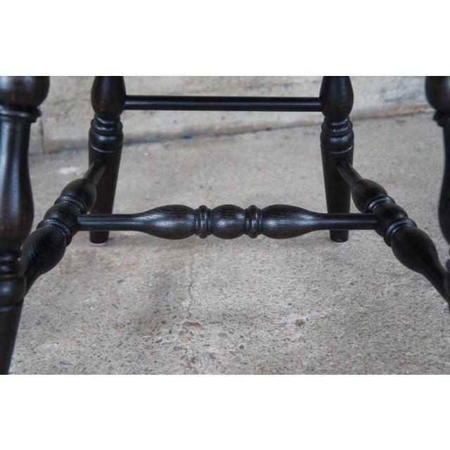 Vintage Windsor Country Farmhouse Black Oak Bentwood Slat Dining Chairs- Set of 5 For Sale - Image 9 of 12