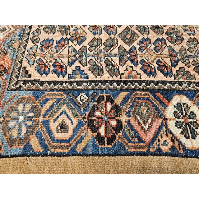 Vintage Persian Malayer Area Rug, Hand-Knotted Wool, Allover Geometric Design, Camelhair & Blue, 3x6 For Sale - Image 10 of 13