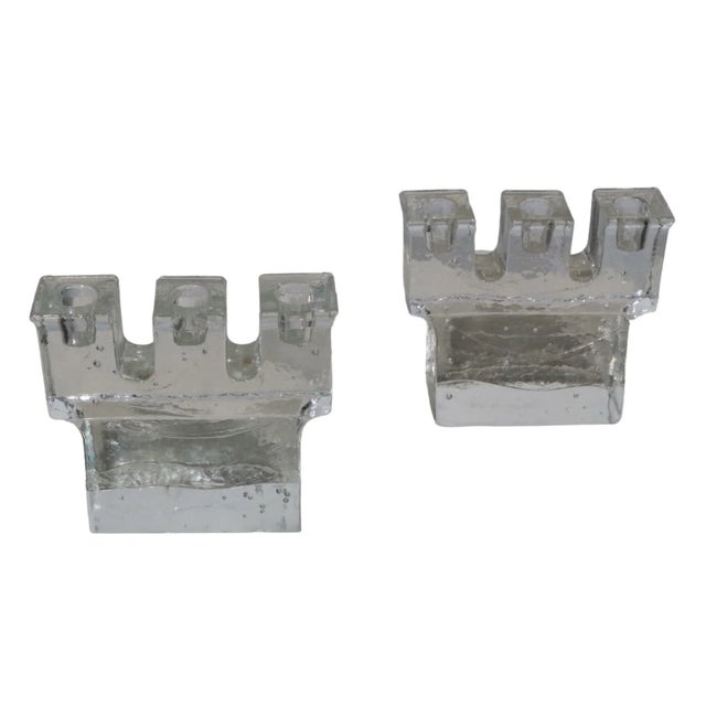 Pr. Three Light Glass Candlesticks by Sarpaneva for Iittala C. 1970's For Sale - Image 11 of 12