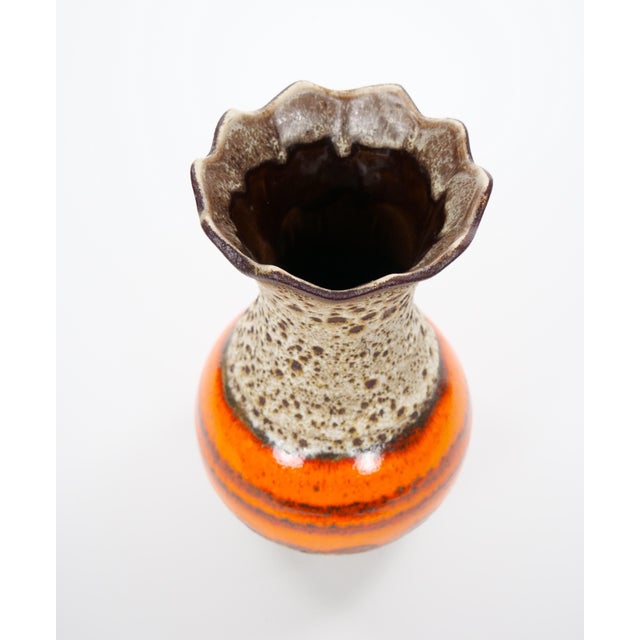 Contemporary Mid-Century West German Glazed Porcelain Vase, Orange, Eggshell & Brown 10" Tall For Sale - Image 3 of 10