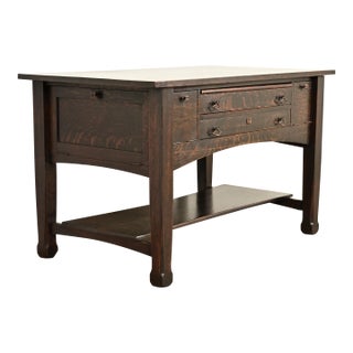 Stickley Brothers Style Antique Mission Oak Arts & Crafts Desk or Library Table, Circa 1910 For Sale