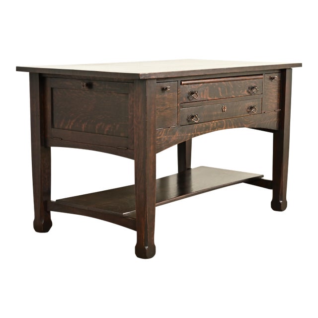 Stickley Brothers Style Antique Mission Oak Arts & Crafts Desk or Library Table, Circa 1910 For Sale