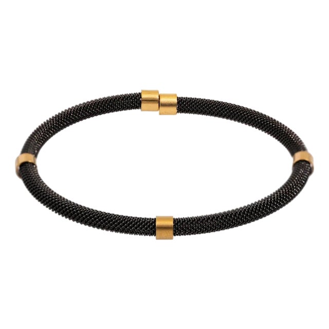 Men's Fashion Style Black Steel & Gold Bracelet For Sale