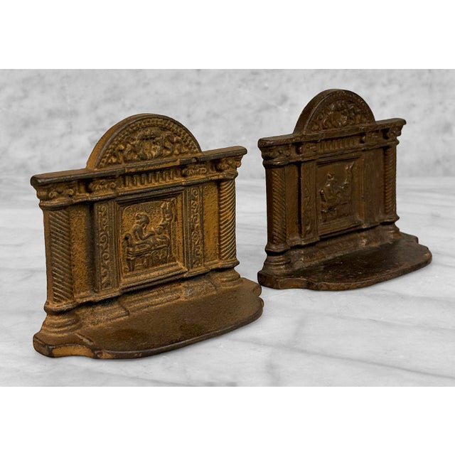 Art Deco Antique Neoclassical Cast Iron "Penelope at Her Loom" Library Bookends - A Pair For Sale - Image 3 of 9