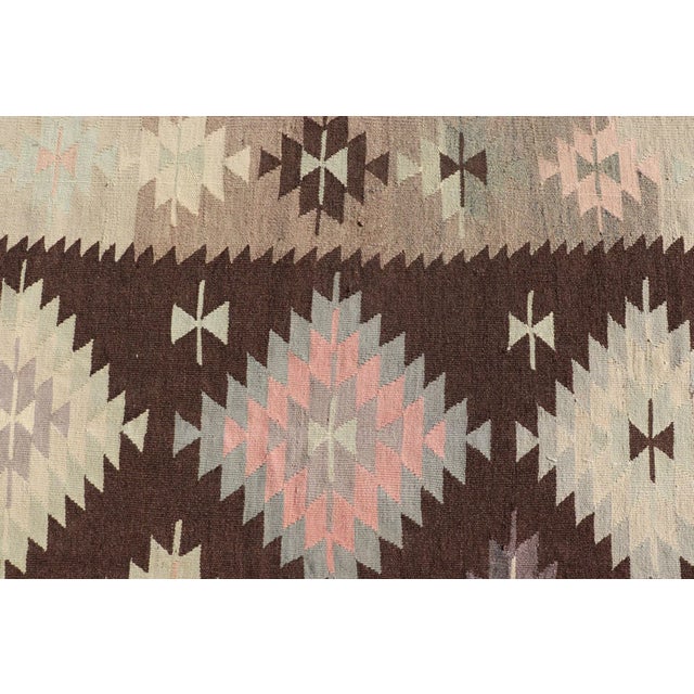 Mid 20th Century Tribal and Geometrics Turkish Kilim in Brown With Cream, Pink, Light Gray/Blue For Sale - Image 9 of 13