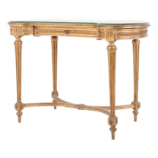 Antique Louis XVI Gustavian Desk with Glass Top & Drawer, 1850s For Sale