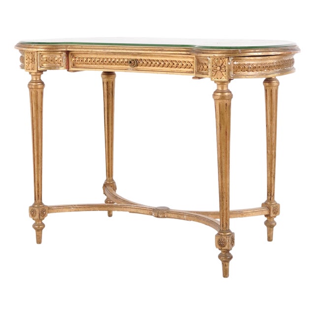 Antique Louis XVI Gustavian Desk with Glass Top & Drawer, 1850s For Sale