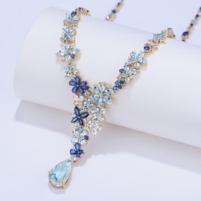 Contemporary Nina Zhou Symphony Aquamarine Sapphire Statement Necklace For Sale - Image 3 of 8