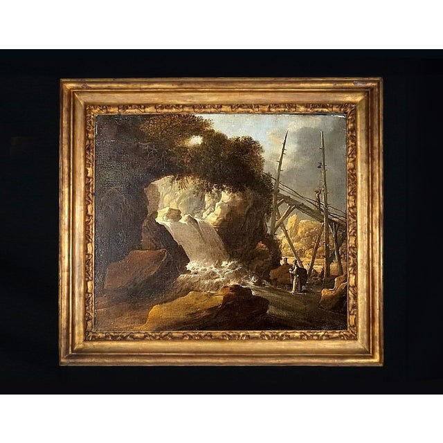 Landscape with Waterfall and Figures, Oil on Canvas, Late 17th Century, Framed For Sale - Image 5 of 5