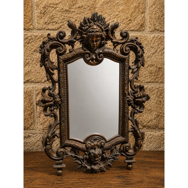 Metal Antique Neo-Renaissance Style Bronze Table Mirror, 1800s For Sale - Image 7 of 7