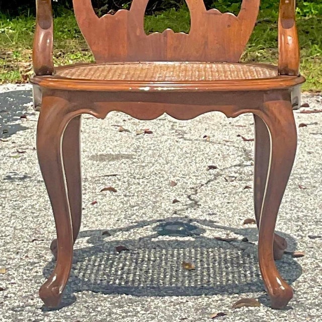 Vintage Boho Italian Fruitwood Venetian Style Cane Chair For Sale - Image 12 of 14