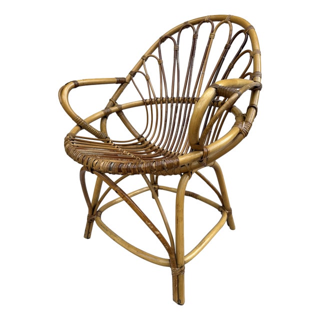Vintage Rattan Armchairs, France, 1960s, Set of 10 For Sale